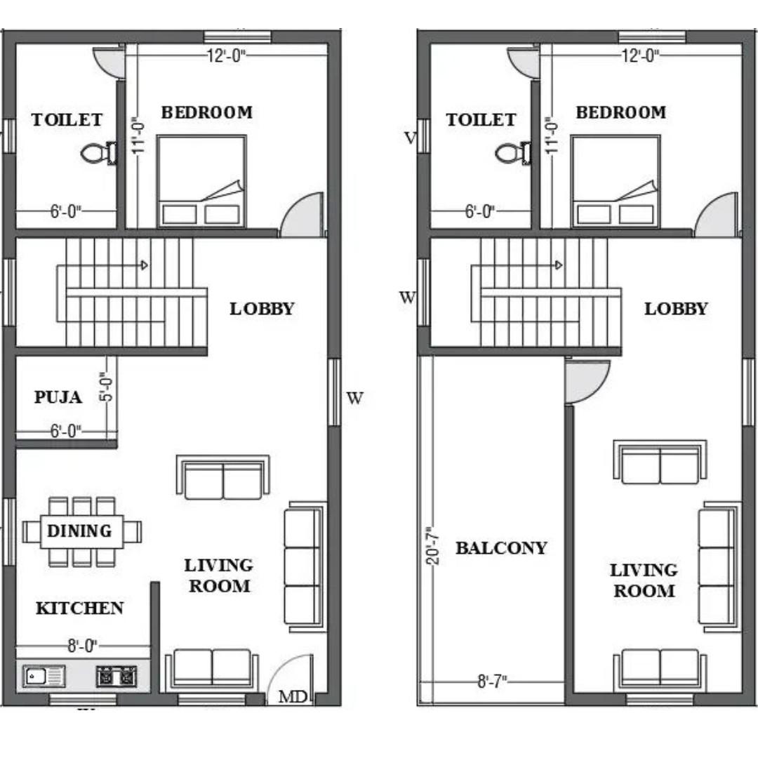 800 sq ft house plans 2 bedroom indian style