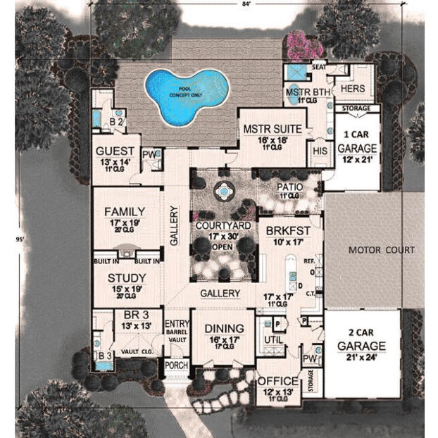 small courtyard house plans